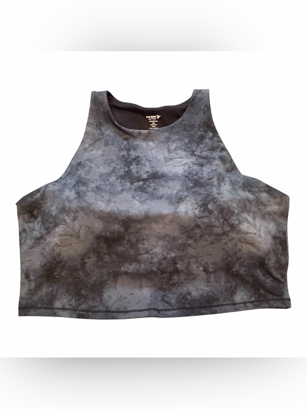 Old Navy XXL Active PowerChill Cropped Tank Top Sports Bra Gray-Black Tie Dye